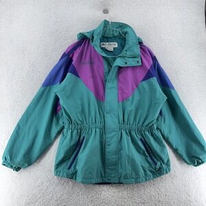 Vintage 90s Columbia Hooded Colorblock Jacket Girls 18/20 Teal Purple Ski Winter